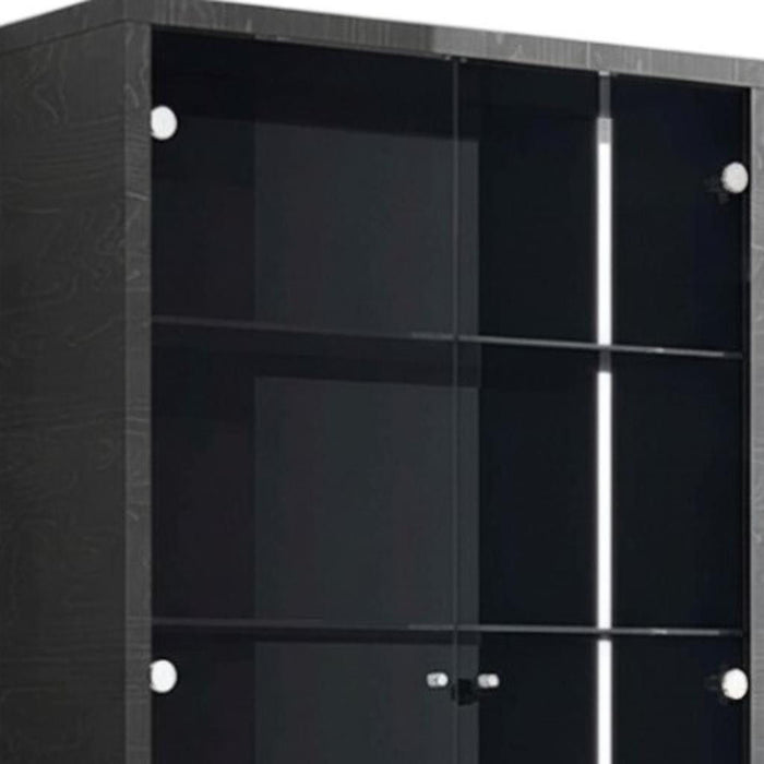 Wood Display Cabinet With LED With Two Doors One Drawer - Dark Gray
