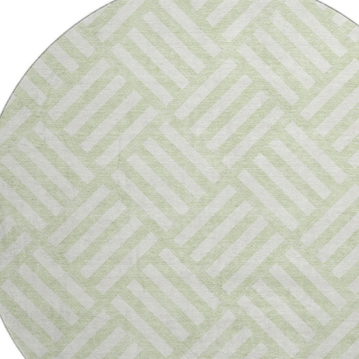 8' Geometric Washable Round Rug With UV Protection (652380) - Mint Green / Ivory