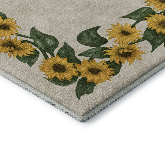 8' Geometric Washable Round Rug With UV Protection - Yellow / Ivory