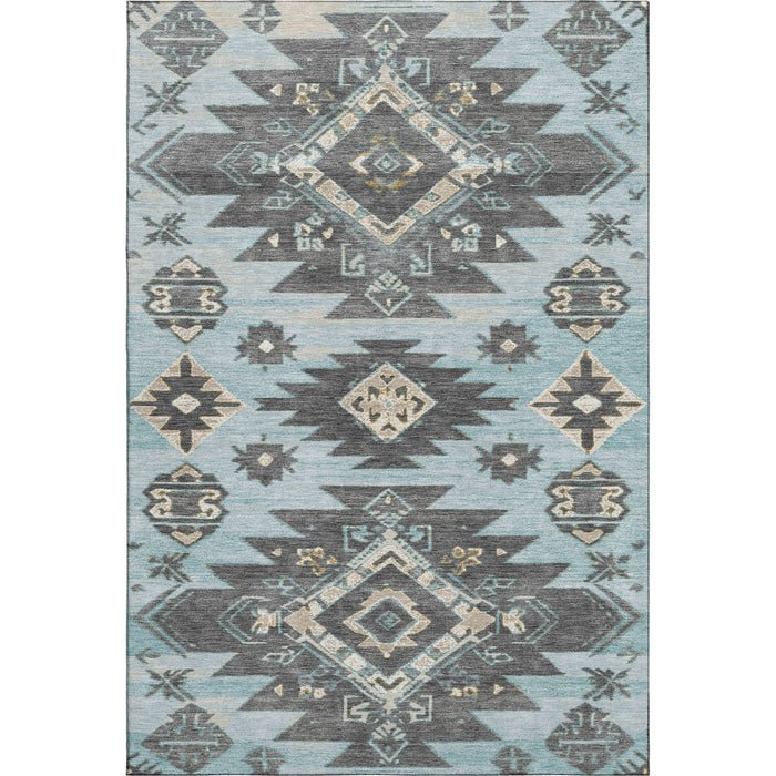 10' X 14' Tribal Washable Area Rug With UV Protection (709018) - Teal / Charcoal / Gray