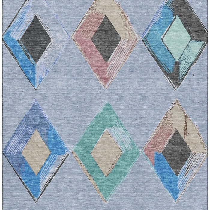 10' X 14' Geometric Washable Area Rug With UV Protection (710687) - Denim Blue / Charcoal / Mauve