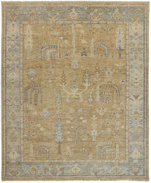5' x 8' Wool Floral Hand Knotted Stain Resistant Area Rug With Fringe - Gold Blue And Gray