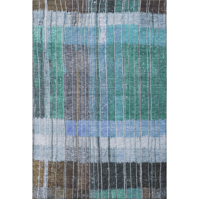 10' X 14' Striped Washable Area Rug With UV Protection (709528) - Teal / Ivory / Brown