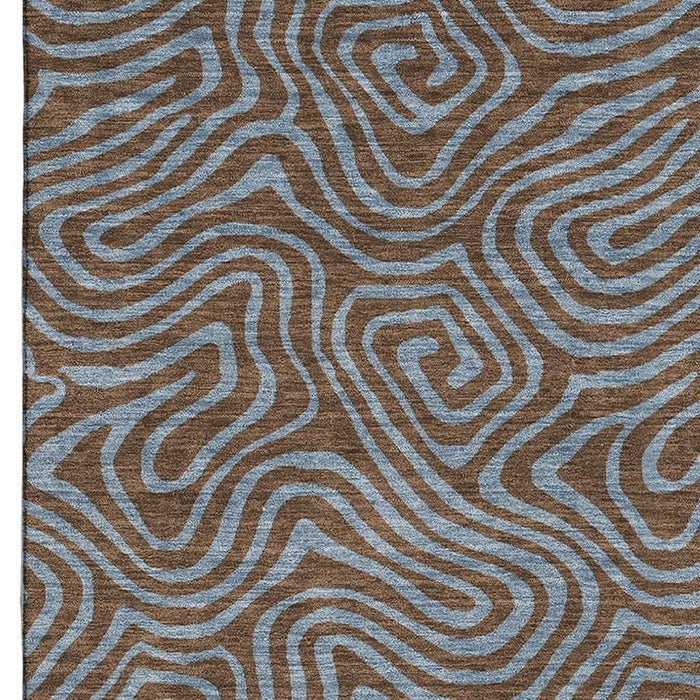 10' X 14' Abstract Washable Area Rug With UV Protection (680945) - Brown / Sky Blue