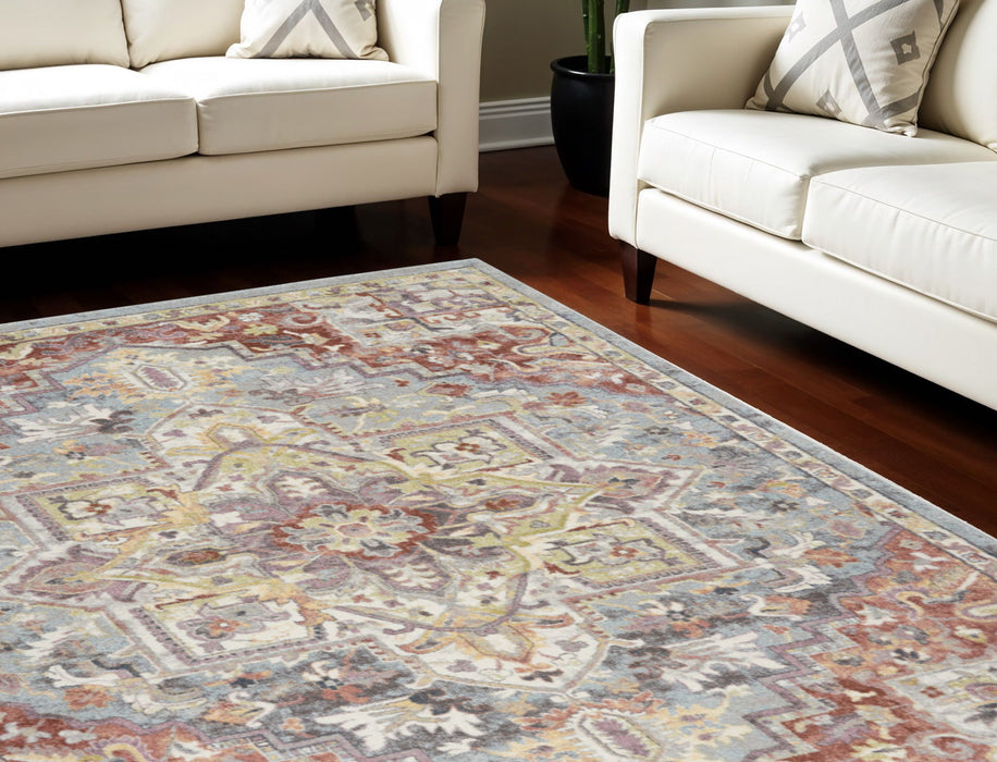 8' X 10' Floral Distressed Area Rug - Blue And Red