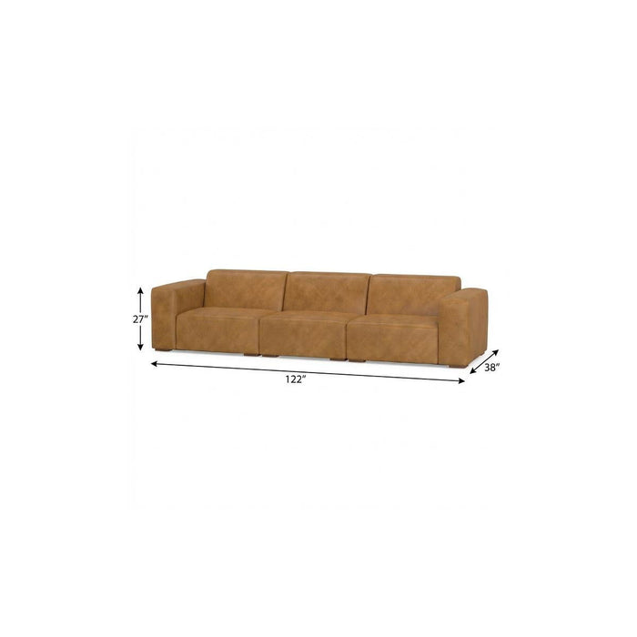 Sienna Leather Modular Sofa With Brown Legs - Brown