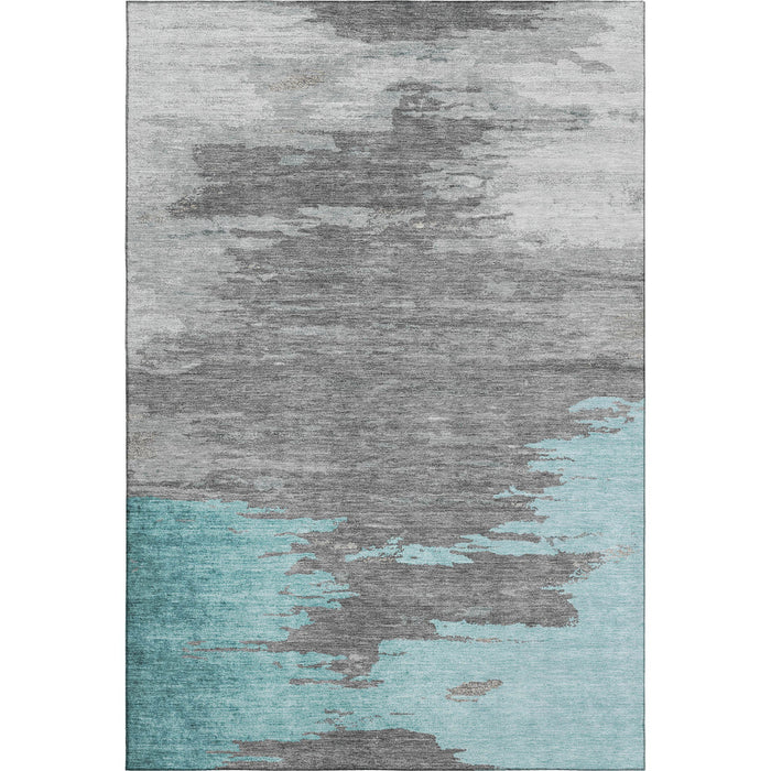 10' X 14' Abstract Washable Area Rug With UV Protection (710861) - Teal / Charcoal / Gray