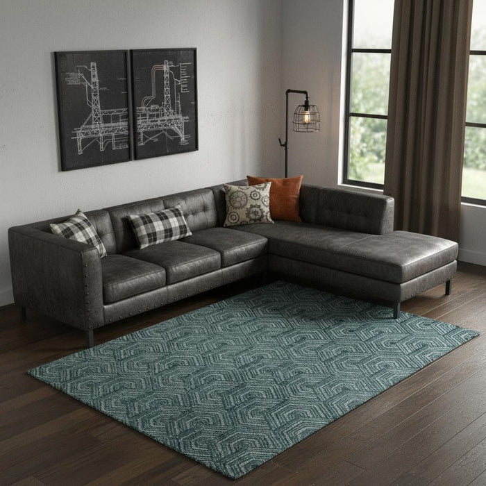9' X 13' Geometric Area Rug (722098) - Blue / Ivory