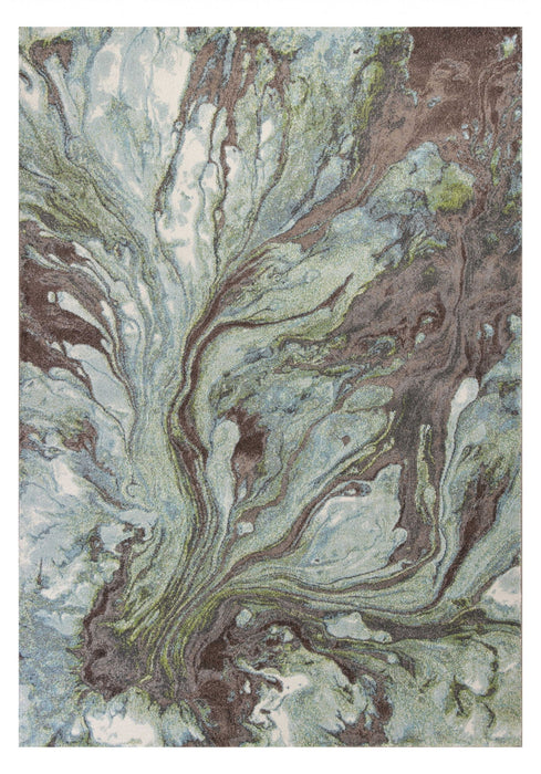 9' x 13' Abstract Marble Area Rug - Green And Brown
