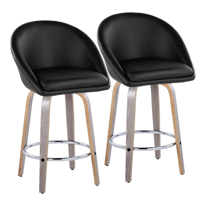 Matisse - Highback Fixed-Height Counter Stool (Set of 2) - Light Gray Wood, Black Faux Leather, Chrome Metal