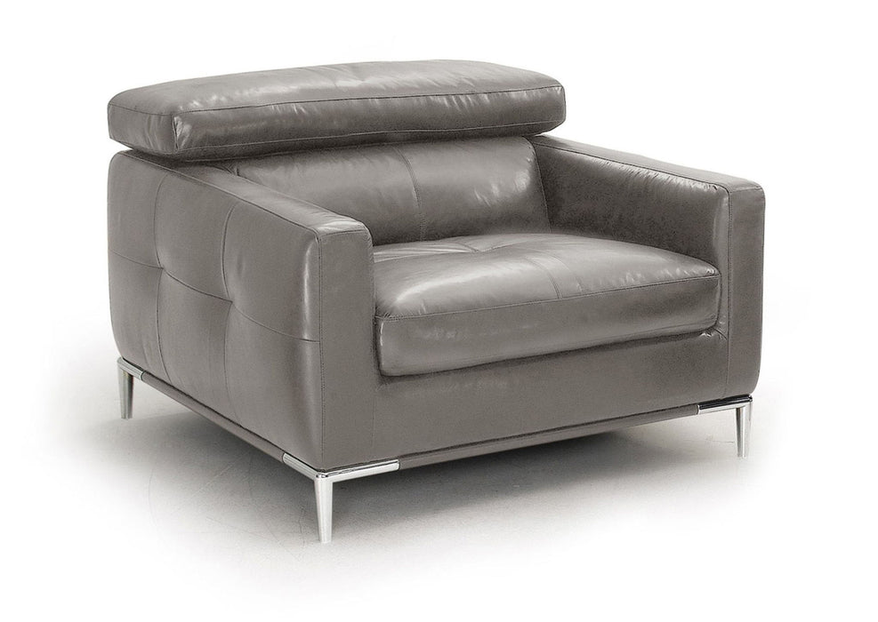 Genuine Leather Solid Color Lounge Chair - Gray And Silver