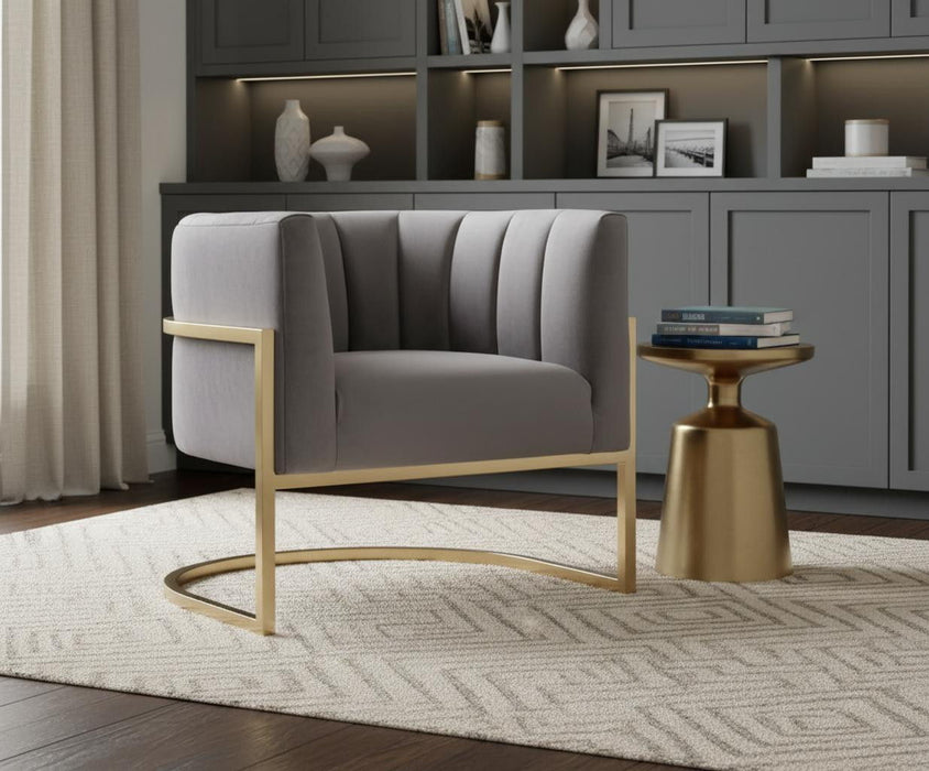 Glam Channel Tufted Velvet Accent Chair - Gray And Gold