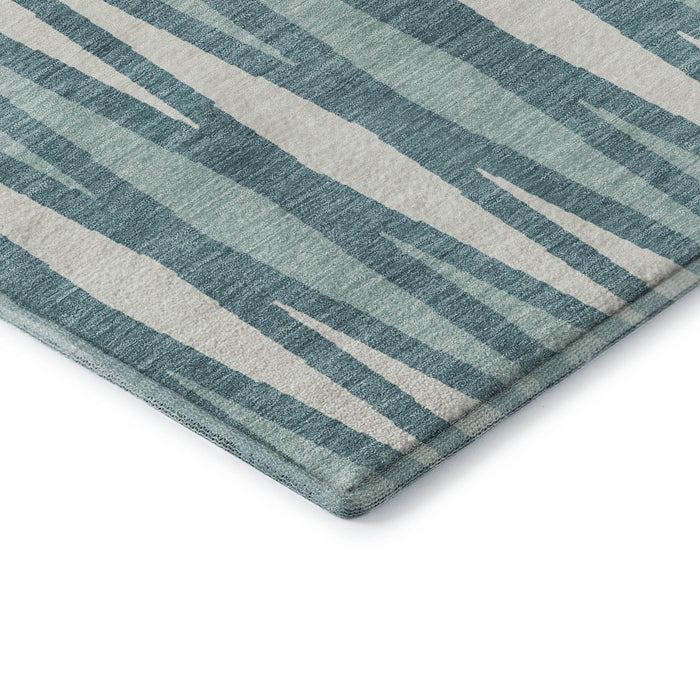 10' X 14' Geometric Washable Area Rug With UV Protection (670087) - Teal / Ivory