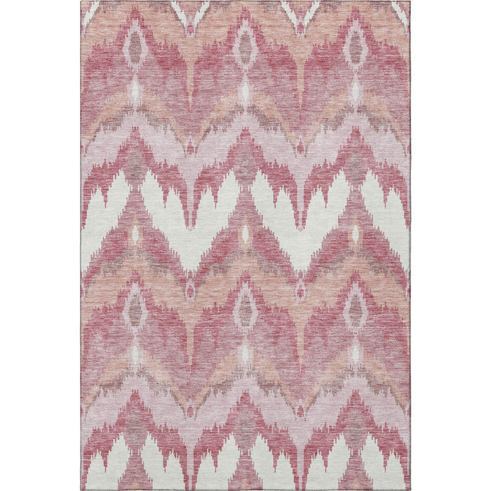 9' X 12' Ikat Washable Area Rug With UV Protection - Blush