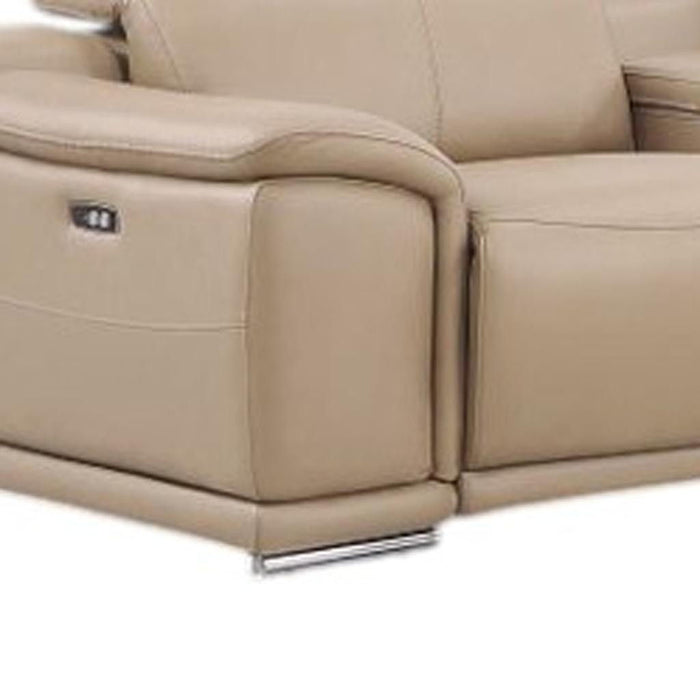Leather Modular L Shaped Eight Piece Corner Sectional With Console - Beige