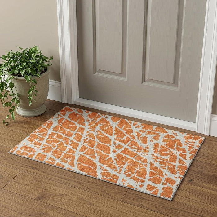 3' X 5' Abstract Washable Area Rug With UV Protection (646561) - Orange / Ivory