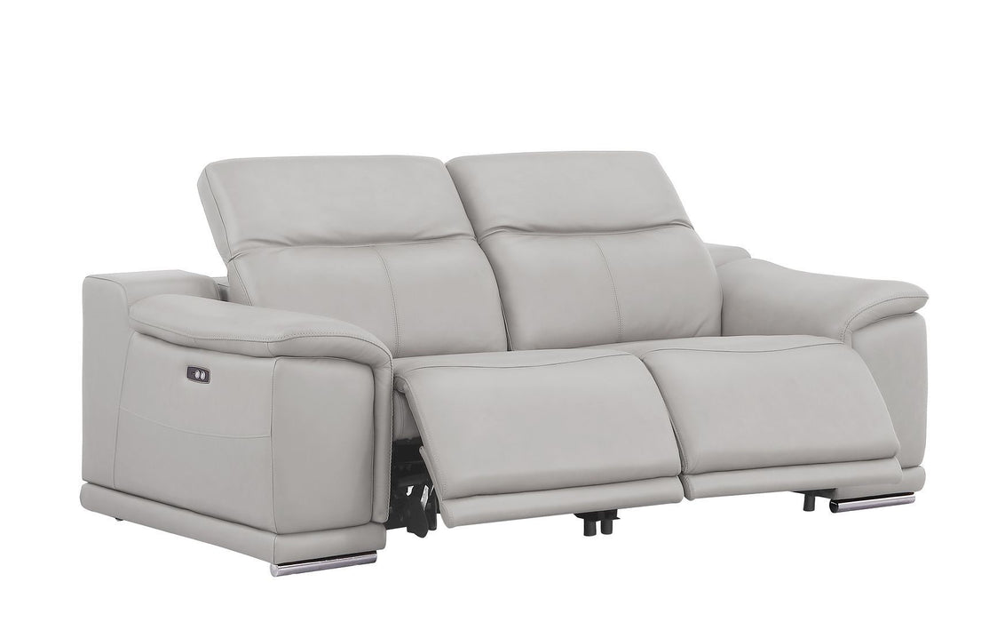 Leather Power Reclining Loveseat (643820) - Ash Gray / Silver