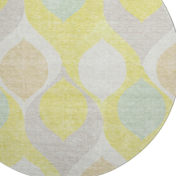 8' Ogee Washable Round Rug With UV Protection - Yellow
