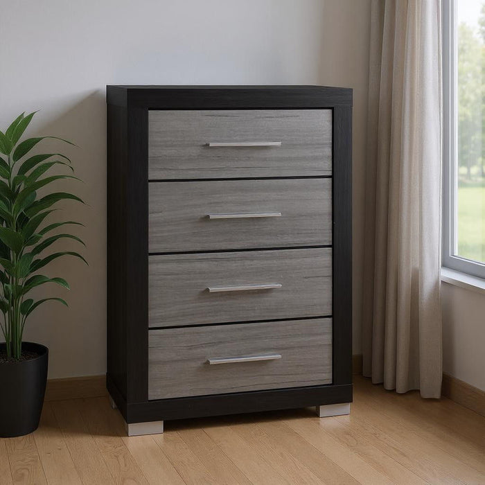31" Wood Four Drawer Dresser - Black And Gray