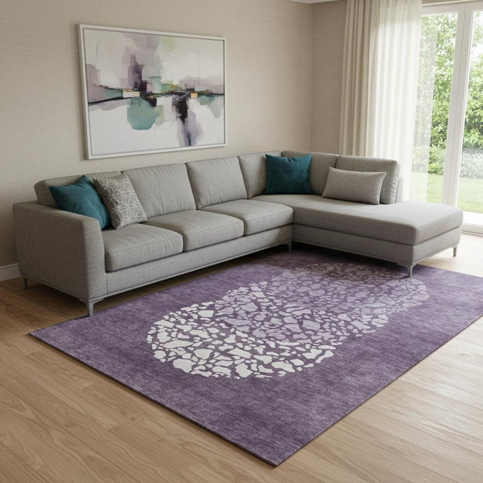 10' X 14' Abstract Washable Area Rug With UV Protection (653584) - Eggplant / Ivory