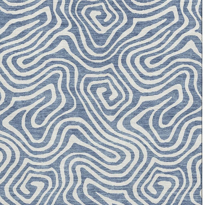 10' X 14' Abstract Washable Area Rug With UV Protection (680861) - Denim Blue / Ivory