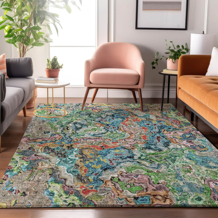 10' X 14' Abstract Washable Area Rug With UV Protection - Blue And Green