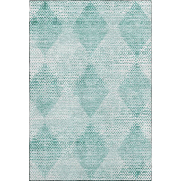 10' X 14' Geometric Washable Area Rug With UV Protection (648220) - Teal / Ivory