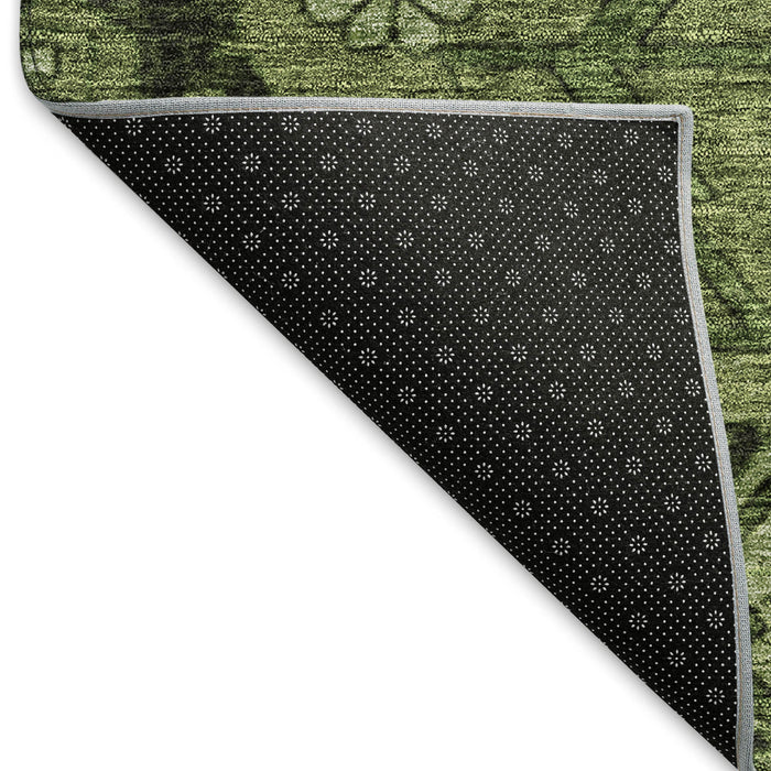 9' X 12' Floral Washable Area Rug With UV Protection (667251) - Olive Green / Gray