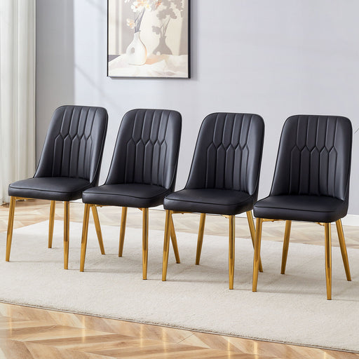 Modern Giga dining chairs set with metal legs and simple line design on the backrest, showcasing sleek, contemporary style.