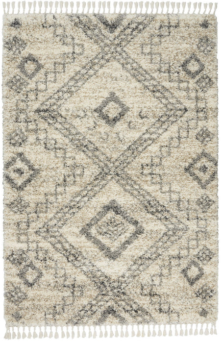 5' X 8' Geometric Shag Non Skid Area Rug (551133) - Ivory / Gray