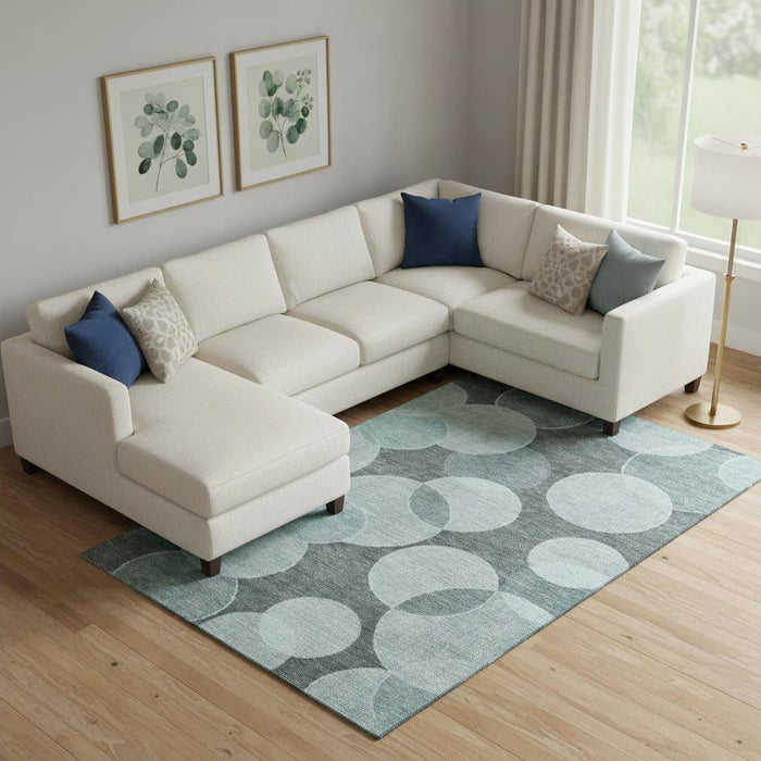 10' X 14' Geometric Washable Area Rug With UV Protection (700181) - Teal / Sky Blue