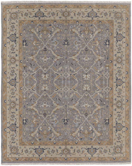 6' x 9' Wool Oriental Hand Knotted Area Rug With Fringe - Tan And Gray