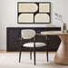 Black-legged Meridian Furniture Ronda vegan leather upholstered dining arm chair with sleek design and comfortable cushioning.