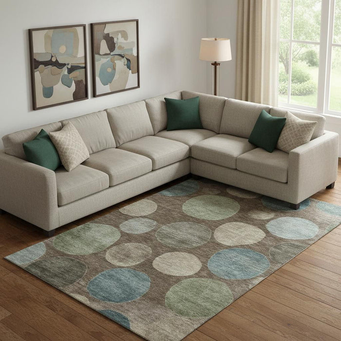 10' X 14' Geometric Washable Area Rug With UV Protection (716821) - Chocolate / Teal