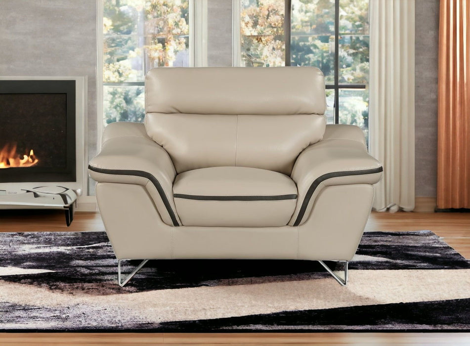 Leather Match Solid Color Pillow Top Arms Silver Legs - Beige