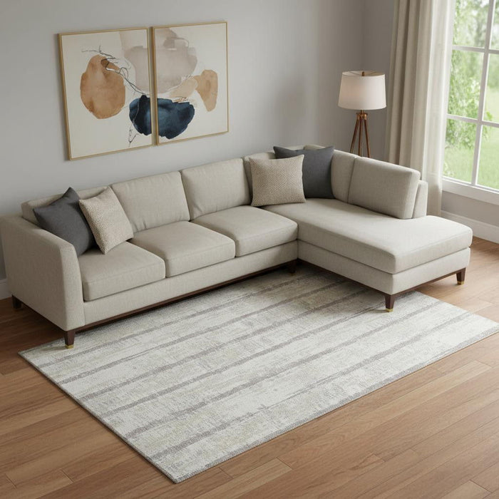10' X 14' Striped Washable Area Rug With UV Protection (670904) - Ivory / Beige