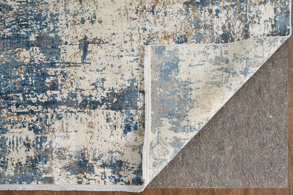 10' Abstract Power Loom Runner Rug With Fringe - Ivory