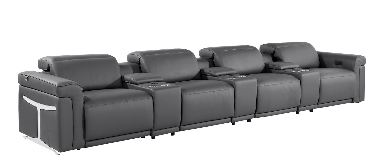 Top Grain Leather Reclining Metal USB Sofa (720376) - Dark Gray