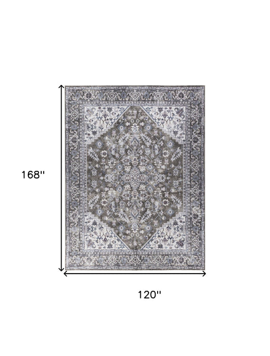 10' X 14' Floral Distressed Area Rug (573758) - Green