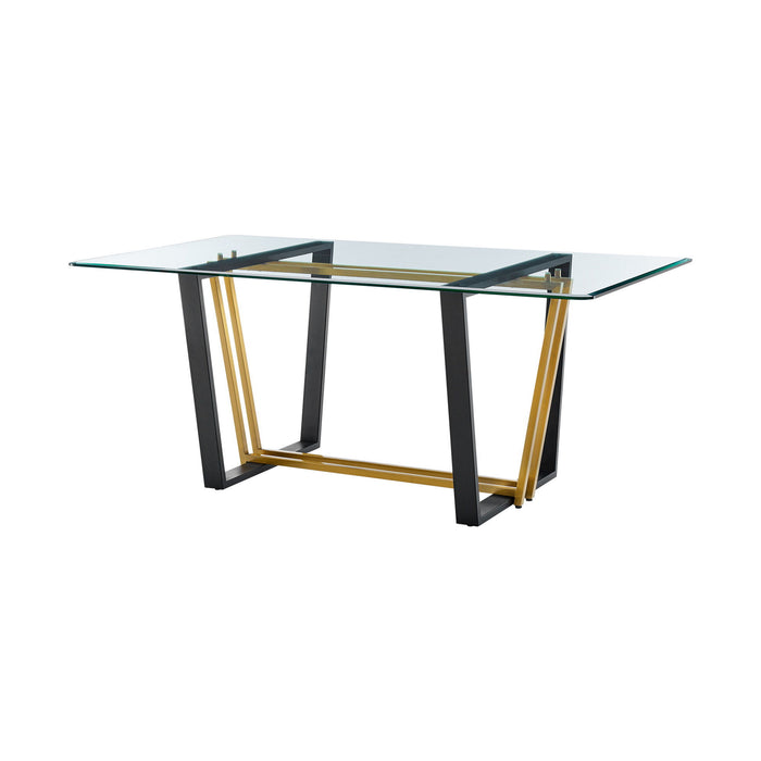 72" Glass And Iron Sled Base Dining Table - Gold