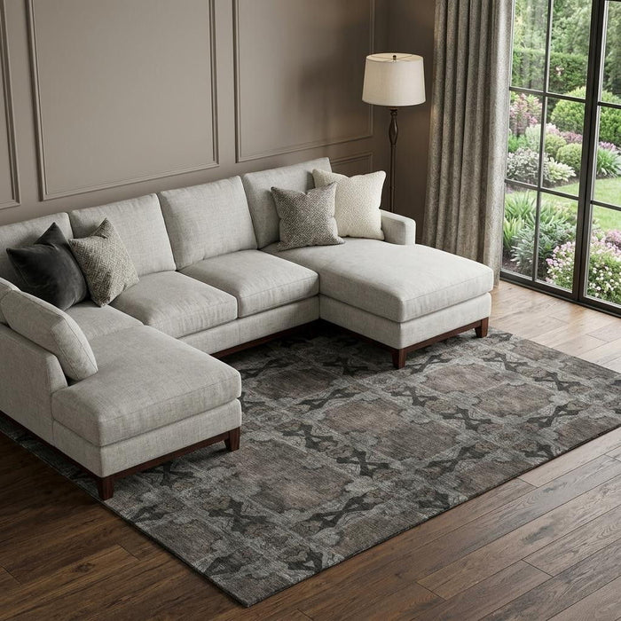 8' X 10' Floral Medallion Washable Area Rug With UV Protection (649484) - Gray / Charcoal