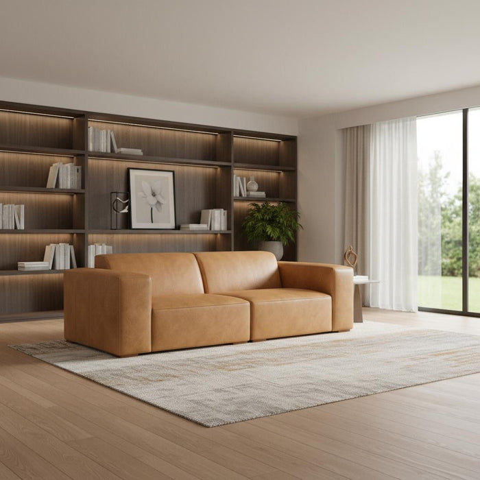88" Sienna Leather Modular Sofa With Brown Legs - Brown