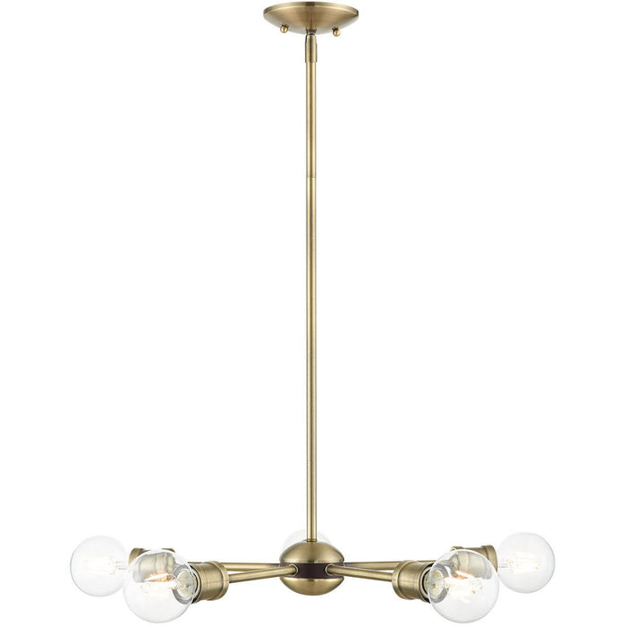 11" Five Light Dimmable Chandelier With Shades - Antiqued Brass