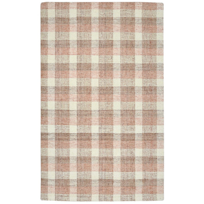 9' X 13' Wool Plaid Hand Tufted Area Rug - Pink And Ivory