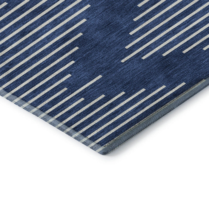 10' X 14' Geometric Washable Area Rug With UV Protection (679762) - Navy Blue / Ivory