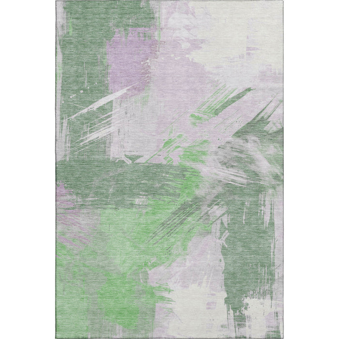 10' X 14' Abstract Washable Area Rug With UV Protection (697902) - Green / Lavender / Ivory