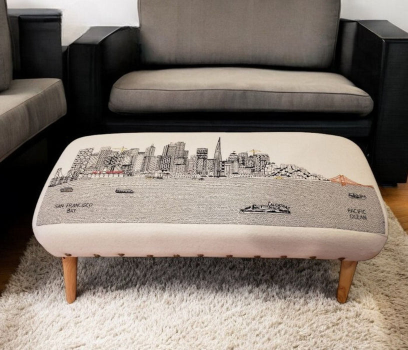 Wool 38" Ottoman - Brown / Cream