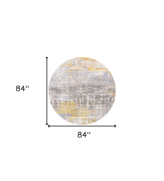 7' x 7' Round Abstract Non Skid Area Rug - Gray And Yellow