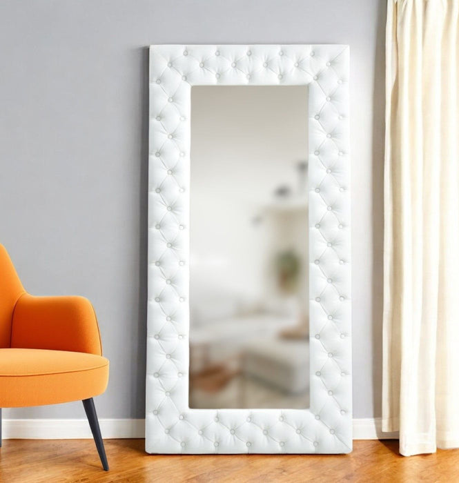 80" Faux Leather Framed Leaning Accent Mirror - White
