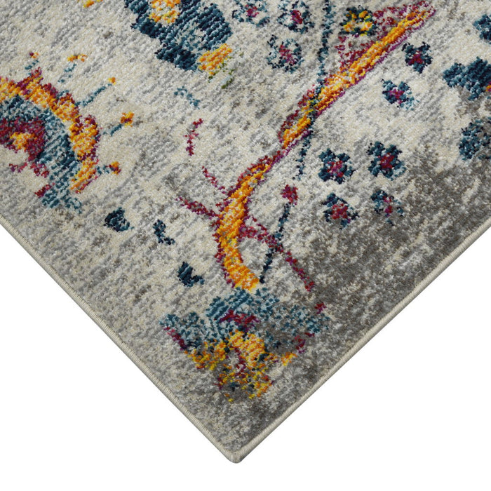 9' x 12' Floral Power Loom Area Rug - Orange And Ivory